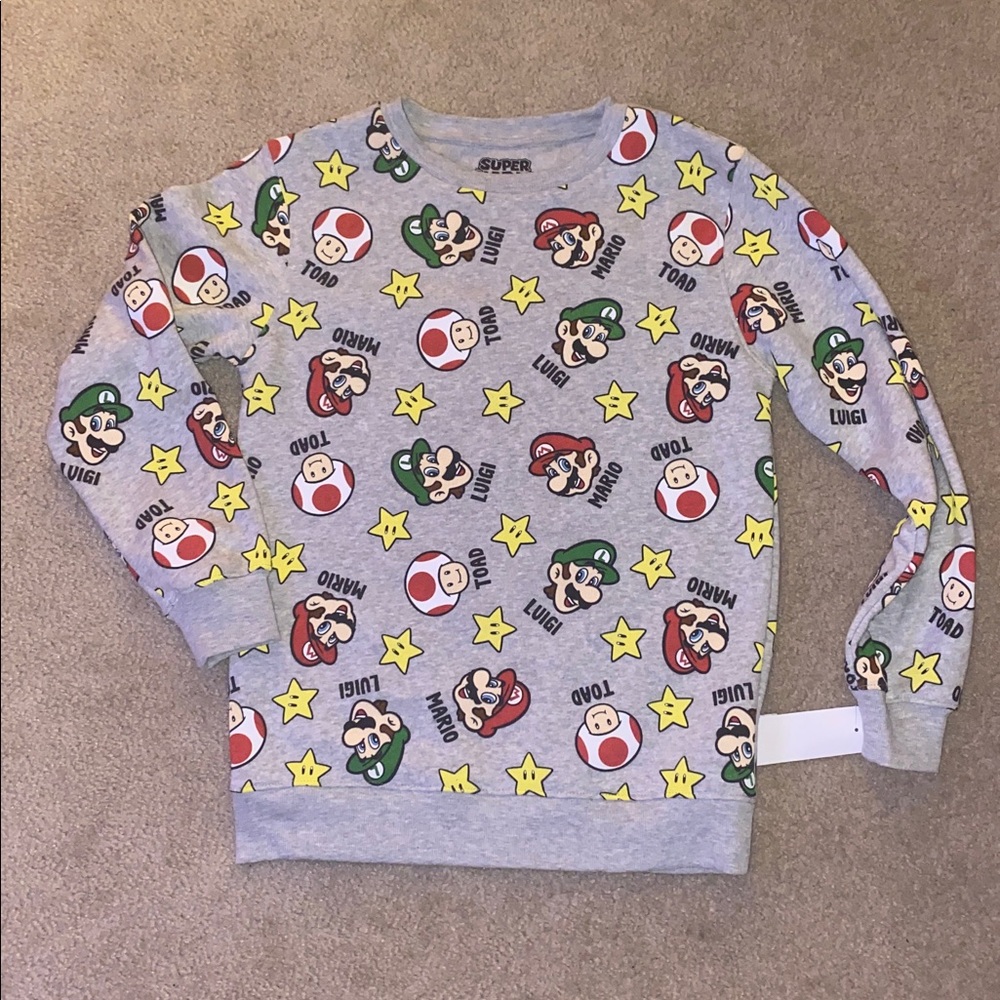 Nintendo Super Mario Printed Fleece Crewneck Sweatshirt